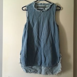 RAQUEL ALLEGRA Lightweight Denim Fray Trim Tank XS